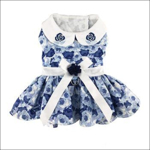 Blue Rose Harness Dog  Dress with Matching Leash