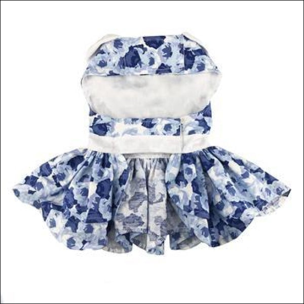 Blue Rose Harness Dog Dress With Matching Leash