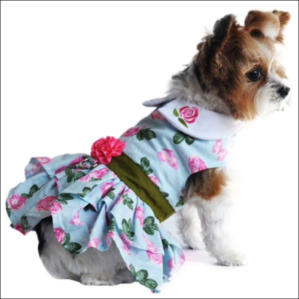 Pink Rose Harness Dog Dress With Matching Leash