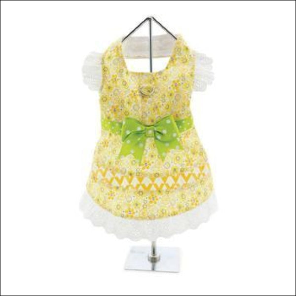 Yellow Floral And Lace Dog Dress With Matching Leash